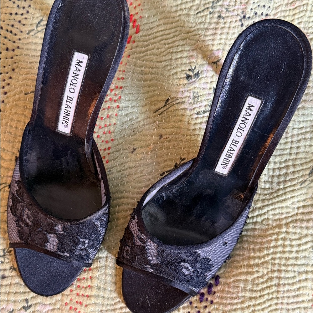 Manolo Blahnik Black Lace Mules